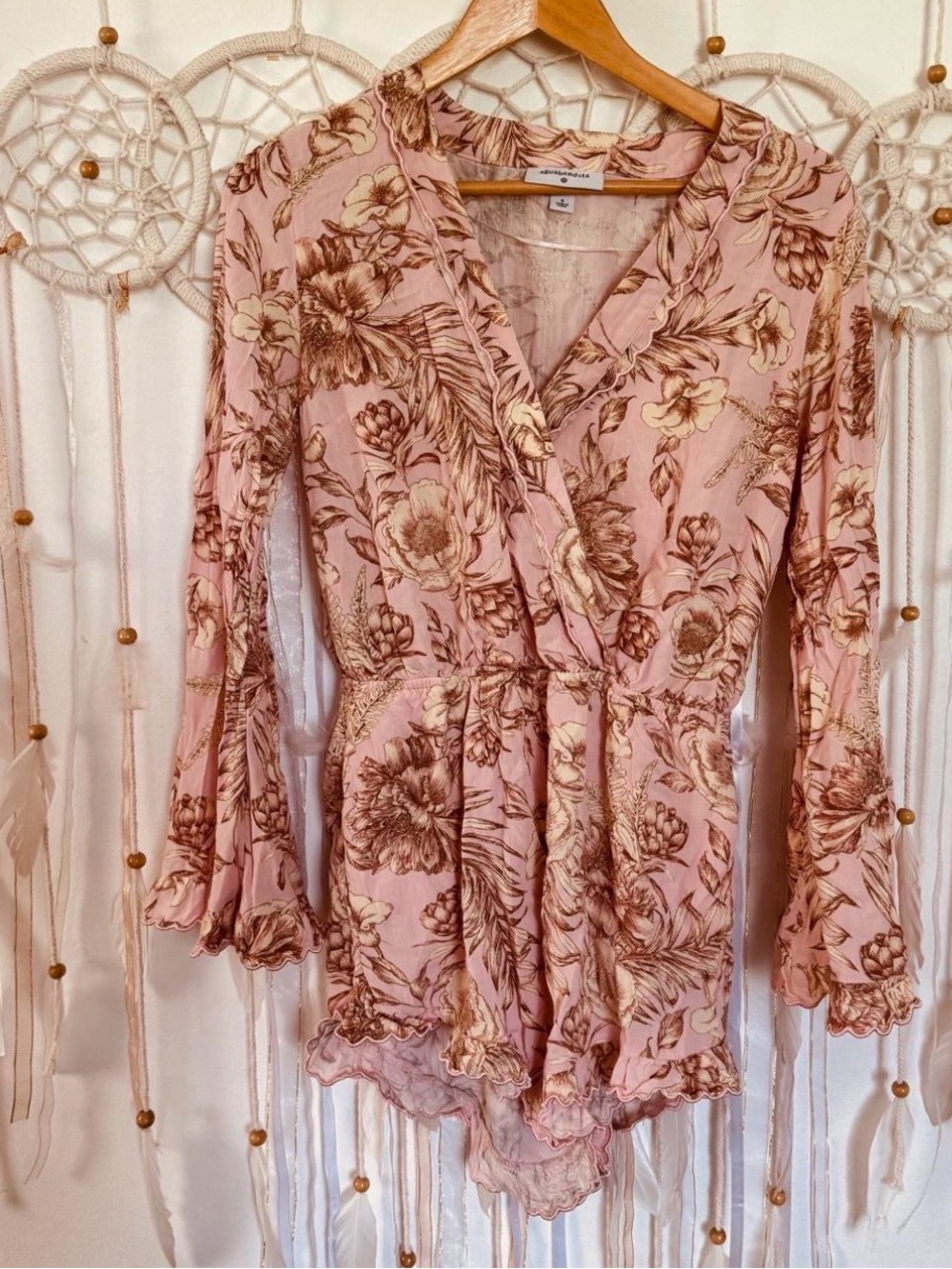 Floral Pink Tie-Waist V-Neck  Playsuit Romper